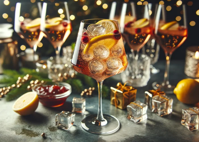 коктейль с шампанским и вермутом на праздничном столе