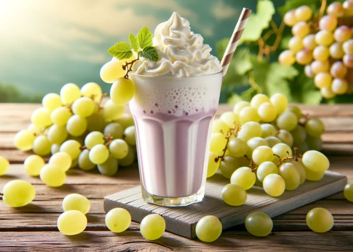 Холодный молочный коктейль с виноградом и взбитыми сливками